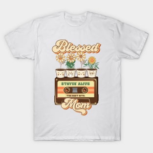 Mothers day plant  lover groovy cassette Blessed mom T-Shirt